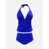 imageCUPSHE Womens Plus Size Tankini Sets Halter Strappy Deep V Neck Two Piece Swimsuits Shell Stitched RuchingRoyal Blue