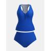 imageCUPSHE Womens Plus Size Tankini Sets V Neck Front Zipper Racerback Two Piece Swimsuits Mid RiseRoyal Blue