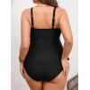 imageCUPSHE Womens Plus Size Tankini Sets V Neck Ruched Two Piece Swimsuits Adjustable Straps Mid RiseBlack