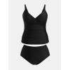 imageCUPSHE Womens Plus Size Tankini Sets V Neck Ruched Two Piece Swimsuits Adjustable Straps Mid RiseBlack