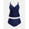 imageCUPSHE Womens Plus Size Tankini Sets V Neck Ruched Two Piece Swimsuits Adjustable Straps Mid RiseNavy Blue