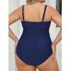 imageCUPSHE Womens Plus Size Tankini Sets V Neck Ruched Two Piece Swimsuits Adjustable Straps Mid RiseNavy Blue
