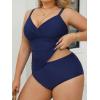 imageCUPSHE Womens Plus Size Tankini Sets V Neck Ruched Two Piece Swimsuits Adjustable Straps Mid RiseNavy Blue