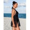 imageCUPSHE Womenss Plus Size One Piece Swim Dress Tummy Control Swimsuit V Neck Bathing Suit Halter Mesh Skirt TieBlack