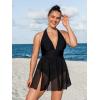 imageCUPSHE Womenss Plus Size One Piece Swim Dress Tummy Control Swimsuit V Neck Bathing Suit Halter Mesh Skirt TieBlack