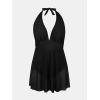imageCUPSHE Womenss Plus Size One Piece Swim Dress Tummy Control Swimsuit V Neck Bathing Suit Halter Mesh Skirt TieBlack