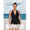 imageCUPSHE Womenss Plus Size One Piece Swim Dress Tummy Control Swimsuit V Neck Bathing Suit Halter Mesh Skirt TieBlack