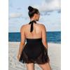 imageCUPSHE Womenss Plus Size One Piece Swim Dress Tummy Control Swimsuit V Neck Bathing Suit Halter Mesh Skirt TieBlack