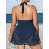 imageCUPSHE Womenss Plus Size One Piece Swim Dress Tummy Control Swimsuit V Neck Bathing Suit Halter Mesh Skirt TieDark Blue