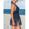 imageCUPSHE Womenss Plus Size One Piece Swim Dress Tummy Control Swimsuit V Neck Bathing Suit Halter Mesh Skirt TieDark Blue