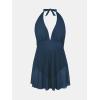 imageCUPSHE Womenss Plus Size One Piece Swim Dress Tummy Control Swimsuit V Neck Bathing Suit Halter Mesh Skirt TieDark Blue