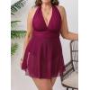 imageCUPSHE Womenss Plus Size One Piece Swim Dress Tummy Control Swimsuit V Neck Bathing Suit Halter Mesh Skirt TieDark Red
