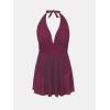 imageCUPSHE Womenss Plus Size One Piece Swim Dress Tummy Control Swimsuit V Neck Bathing Suit Halter Mesh Skirt TieDark Red