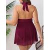 imageCUPSHE Womenss Plus Size One Piece Swim Dress Tummy Control Swimsuit V Neck Bathing Suit Halter Mesh Skirt TieDark Red