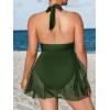 imageCUPSHE Womenss Plus Size One Piece Swim Dress Tummy Control Swimsuit V Neck Bathing Suit Halter Mesh Skirt TieOlive Green