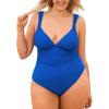 imageCUPSHE Plus Size Womens One Piece Swimsuit Deep V Neck Swimwear Adjustable Straps Bow Knot Bathing SuitRoyal Blue