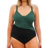 imageCUPSHE Plus Size Womens One Piece Swimsuit Surplice V Neck Swimwear Wrapped Adjustable Self Tie Bathing SuitBlackDark Green