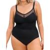 imageCUPSHE Plus Size Womens One Piece Swimsuit V Neck Mesh Swimwear Adjustable Straps Back Hook Bathing SuitBlack