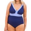 imageCUPSHE Plus Size Womens One Piece Swimsuit V Neck Swimwear Adjustable Straps Color Block Bathing SuitNavy BlueLight Blue