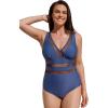 imageCUPSHE Womens One Piece Swimsuit Plus Size Bathing Suit V Neck Hollow Out Mesh SwimwearMidnight Blue