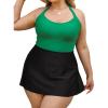 imageCUPSHE Womens One Piece Swimsuit Plus Size Scoop Halter Neck Bathing Suit Slimming Sculpting Swim DressGreenBlack