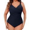 imageCUPSHE Womens One Piece Swimsuit Plus Size Tummy Control V Neck Bathing Suit Curvy Cutout SlimmingMidnight Blue