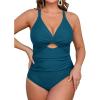 imageCUPSHE Womens One Piece Swimsuit Plus Size V Neck Bathing Suit Front Wrap Crisscross Back Tie Ruched Cutout SwimwearDeep Teal