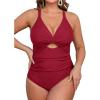 imageCUPSHE Womens One Piece Swimsuit Plus Size V Neck Bathing Suit Front Wrap Crisscross Back Tie Ruched Cutout SwimwearRed