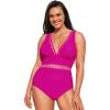 imageCUPSHE Womens Plus Size One Piece Swimsuit V Neck Mesh Scalloped Bathing Suit Adjustable StrapsHot Pink
