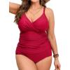 imageCUPSHE Womens Plus Size Tankini Sets V Neck Ruched Two Piece Swimsuits Adjustable Straps Mid RisePurple Red