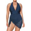 imageCUPSHE Womenss Plus Size One Piece Swim Dress Tummy Control Swimsuit V Neck Bathing Suit Halter Mesh Skirt TieDark Blue