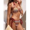imageCUPSHE Womens Bikini Set Two Piece Swimsuit V Neck Halter Strap Bathing Suit Low Rise Cheeky Bottom Side Tie TexturedBurgundyStriped