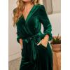 imageCUPSHE Womens Long Jumpsuits V Neck Long Sleeve Belted Overall Casual Velvet Wide Leg Pockets Maxi RompersGreen