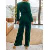 imageCUPSHE Womens Long Jumpsuits V Neck Long Sleeve Belted Overall Casual Velvet Wide Leg Pockets Maxi RompersGreen