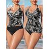 imageCUPSHE Womens Tankini Sets Large Bust Two Piece Swimsuit Surplice V Neck Adjustable Straps Swimwear Back StrappyBlackTropical