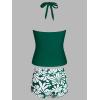 imageCUPSHE Womens Tankini Sets Two Piece Swimsuit High Waisted Halter V Neck Bathing Suit Adjustable Straps ShortsGreenWhite Floral