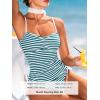 imageCUPSHE Womens Tankini Sets Two Piece Swimsuit Mid Rise Sweetheart Neck Adjustable Straps Side Drawstring TexturedGreen White Stripe