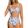 imageCUPSHE Womens Bikini Set High Waisted Two Piece Swimsuit V Neck Sweet Bathing Suit Full Coverage Adjustable StrapsWhiteBlue Floral