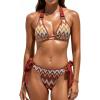 imageCUPSHE Womens Bikini Set Two Piece Swimsuit V Neck Halter Strap Bathing Suit Low Rise Cheeky Bottom Side Tie TexturedBurgundyStriped