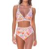 imageCUPSHE Womens Bikini Sets High Waisted Swimsuit Deep V Neck Crisscross Back Tie Stitching Ruched Full CoverageLight PinkFloral