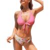 imageCUPSHE Womens Bikini Sets Two Piece Swimsuit Halter V Neck Bathing Suits Scalloped Drawstring Self TiePink Floral
