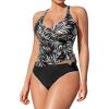 imageCUPSHE Womens Tankini Sets Large Bust Two Piece Swimsuit Surplice V Neck Adjustable Straps Swimwear Back StrappyBlackTropical