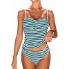 imageCUPSHE Womens Tankini Sets Two Piece Swimsuit Mid Rise Sweetheart Neck Adjustable Straps Side Drawstring TexturedGreen White Stripe