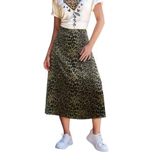 imageCUPSHE Skirts Women Leopard Print Elasticized Waist Midi Skirt Casual VacationGreen