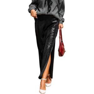 imageCUPSHE Womens Maxi Skirts ALine High Waist Long Slit SkirtBlack