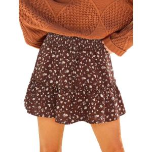 imageWomens Mini Skirts Boho Floral High Waist Ruffle Tiered Chiffon Flowy ALine Beach Casual Cute Short SkirtBrown