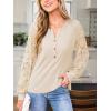imageCUPSHE Women Long Sleeve Shirts Solid Button V Neck Lace Sleeves Slim Fit Casual Fall Shirts 2025Khaki