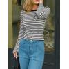 imageCUPSHE Womens Bell Long Sleeve Shirts Striped Casual Going Out Tops Boat Neck Fitted Y2K ClothesBlack White