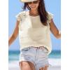 imageCUPSHE Womens Lace Short Sleeve Tops Cap Sleeve T Shirts 2025 Cute Basic Trendy Fashion Casual Dressy OutfitsBeige