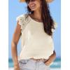 imageCUPSHE Womens Lace Short Sleeve Tops Cap Sleeve T Shirts 2025 Cute Basic Trendy Fashion Casual Dressy OutfitsBeige